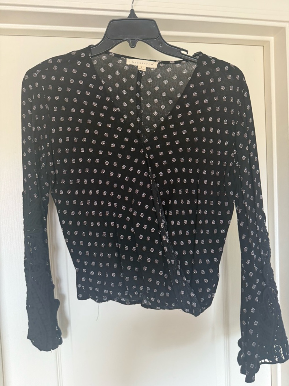 lovestitch Black Printed Wrap-Style Blouse